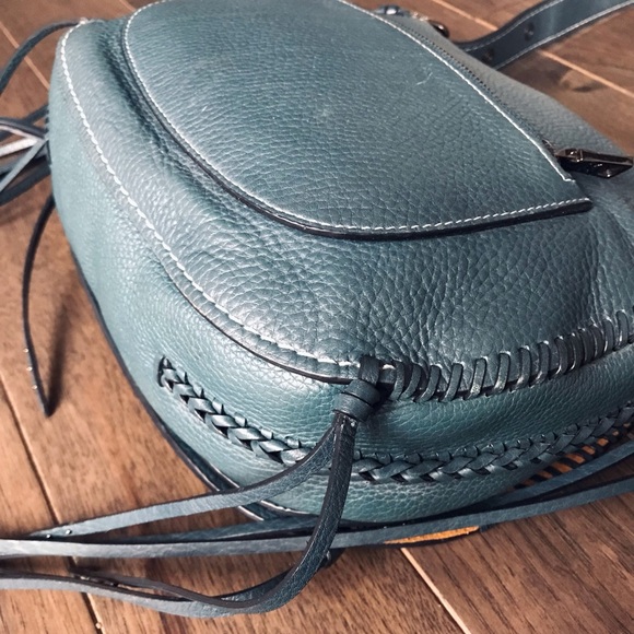 Coach 1941 Whiplash Stitch Studded Fringe Leather Saddle Crossbody Bag, Teal - Picture 8 of 16